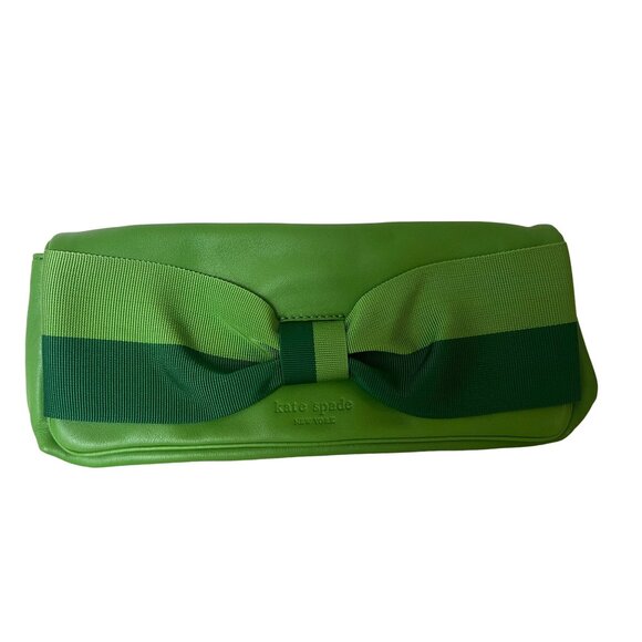 kate spade Handbags - KATE SPADE Green Leather Bow Signature Clutch Handbag